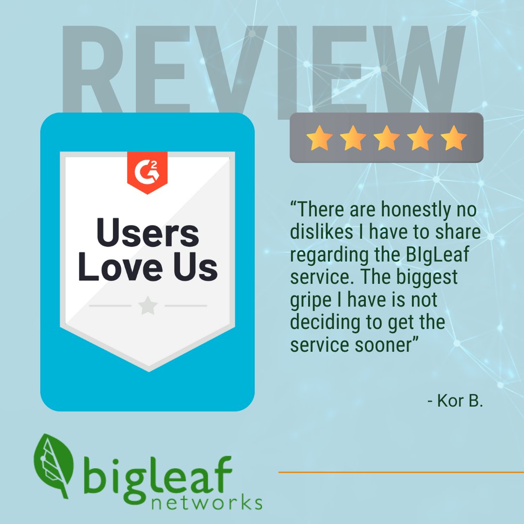 BigleafNetworks's tweet image. Kor B. loves Bigleaf Networks and only regrets not getting it sooner! Discover the benefits of Bigleaf. Retweet if you value reliable service! hubs.ly/Q02JGtQw0 #BigleafNetworks #CustomerReview #UserLove #NetworkSolutions