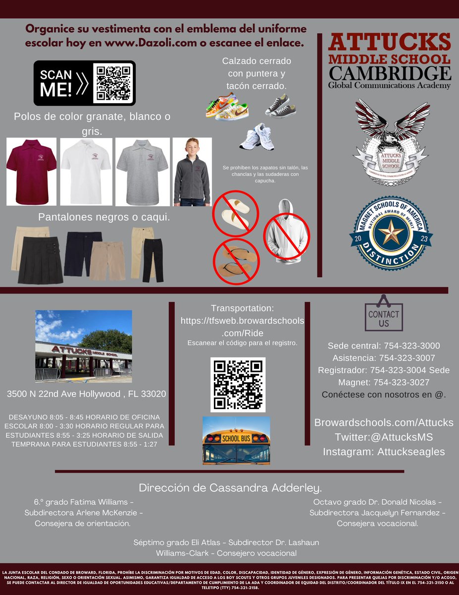 Attucks Middle (@attucksms) on Twitter photo Great first 2 days, welcoming our eagles back! Unified dress and contact reminders to help you stay connected. <a href="/CassandraAdder2/">Cassandra Adderley</a> <a href="/browardschools/">Broward Schools</a> <a href="/magnetprograms/">Magnet Programs</a> <a href="/FatimaWillims/">Fatima Williams, Ed.S.</a> <a href="/DonaldNicolas/">Dr. Donald G. Nicolas</a> Great first 2 days, welcoming our eagles back! Unified dress and contact reminders to help you stay connected. <a href="/CassandraAdder2/">Cassandra Adderley</a> <a href="/browardschools/">Broward Schools</a> <a href="/magnetprograms/">Magnet Programs</a> <a href="/FatimaWillims/">Fatima Williams, Ed.S.</a> <a href="/DonaldNicolas/">Dr. Donald G. Nicolas</a>