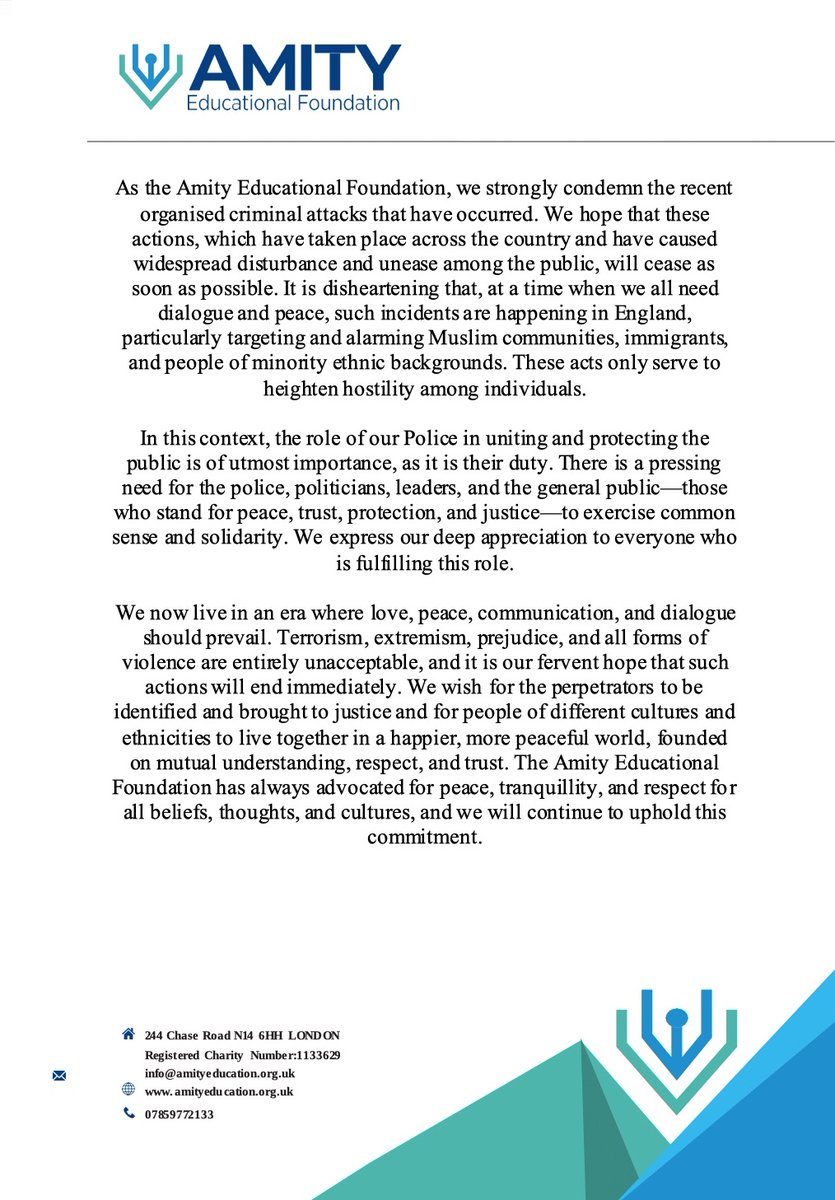 Statement from Amity Educational Foundation on Recent Violent Extremist Attacks