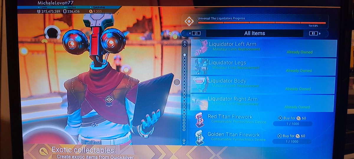 SimonsRgirl's tweet photo. @locoporminerva @NoMansSky I don't have that option.  I exited my expodition save when the last community milestones was complete i claimed liqidator it said there in technology so I thought i should be able to get them at quick silver on main save but no says clamed no technology in minotaur see pics. https://t.co/dzE3nMjDHX