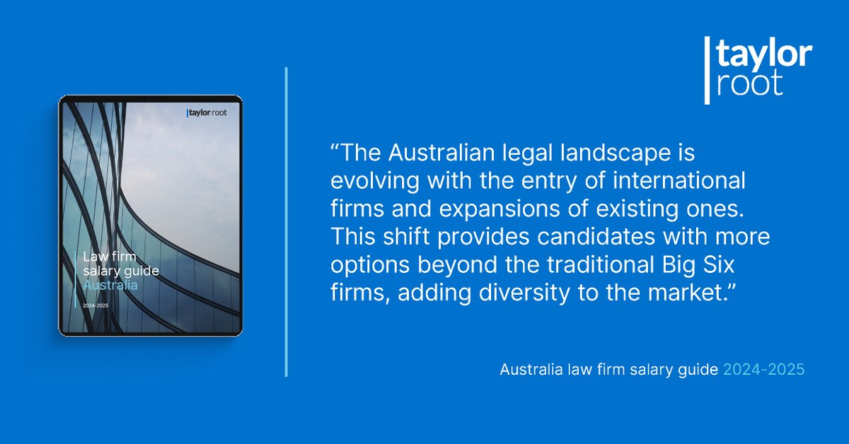 TaylorRootLegal's tweet image. "The Australian legal landscape is evolving with the entry of international firms and expansions of existing ones." - Richard Schontag, Director Taylor Root Australia. Download our Australia law firm salary guide &amp;gt; eu1.hubs.ly/H0bwh_w0

#TaylorRootAu #salaryguide #lawfirm