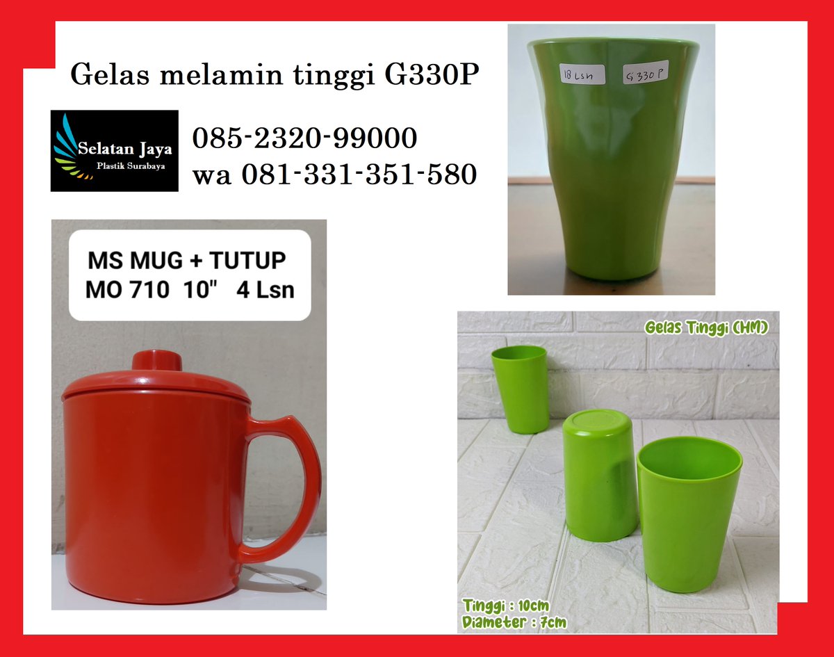 selatan_jaya's tweet image. Tingkatkan Pengalaman Minum Anda dengan Gelas Melamin Tinggi Unica!

✨ Desain Elegan dan Modern
Gelas Melamin Tinggi Unica hadir dengan desain yang baik
 
📞 Selatan Jaya. jl Songoyudan 31b, Surabaya
085-2320-99000, wa 081-331-351-580
#gelas
#GelasMelamin
#JUALgelasmelamin