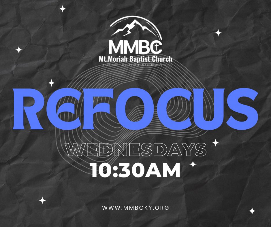 MMBCKY's tweet image. MIDWEEK just got better! Staring in September MMBC will offer a time of refocusing through prayer and short devotional. That's right, every Wednesday at 10:30am you can join pastor Ryan for a time of refocusing. 

10:30am - refocus
6:00pm - family meal
6:40pm - small groups