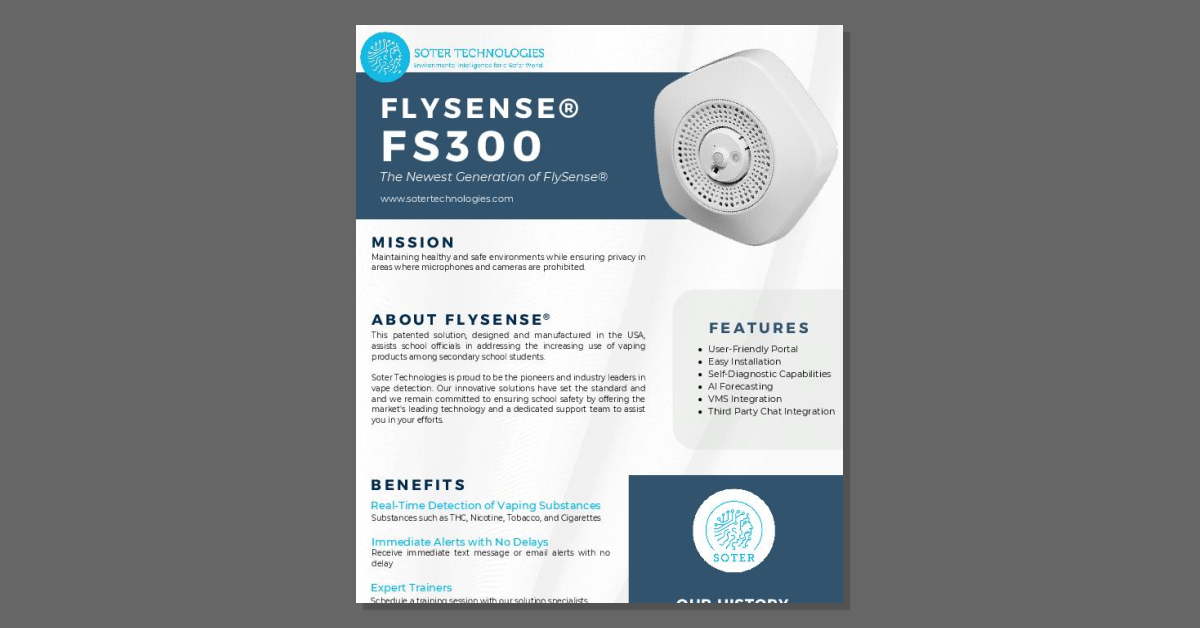 cloudHPSI's tweet photo. Help maintain safer schools with FlySense FS300's real-time vape and aggressive noise detection technology from @soter-technologies. 🏫🚭 Read the solution brief to learn more! #HealthySchools #VapeDetection #EdTech https://t.co/aokiIWLoJr https://t.co/Krll1qC4V4