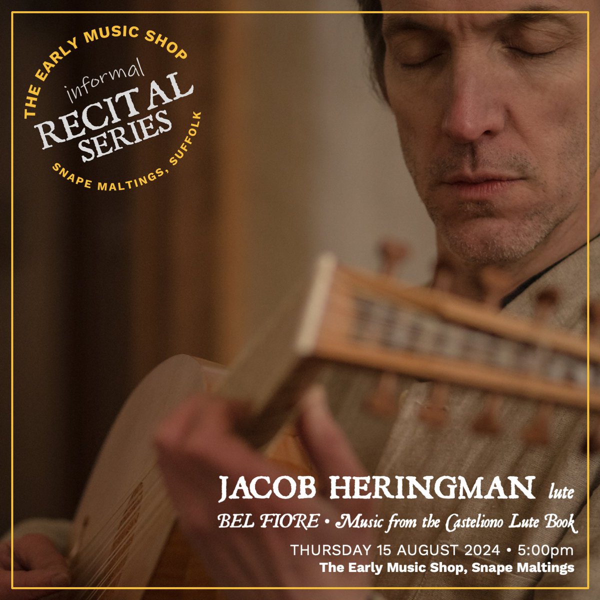 A reminder that lute supremo JACOB HERINGMAN will be performing in our <a href="/SnapeMaltings/">Snape Maltings</a> showroom tomorrow at 5pm. It's free to attend and all are welcome. 

Come along to hear Renaissance lute music at its finest, played by a master of his craft.

#livemusic #free #lute #suffolk