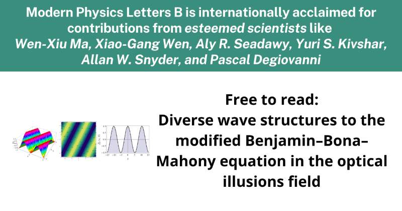 worldscientific's tweet photo. This paper studies the modified BenjaminβBonaβMahony equation (MBBME) using three methods, yielding diverse #wavesolutions and dynamic behavior illustrations, providing new insights for #PDEs in #opticalphysics.