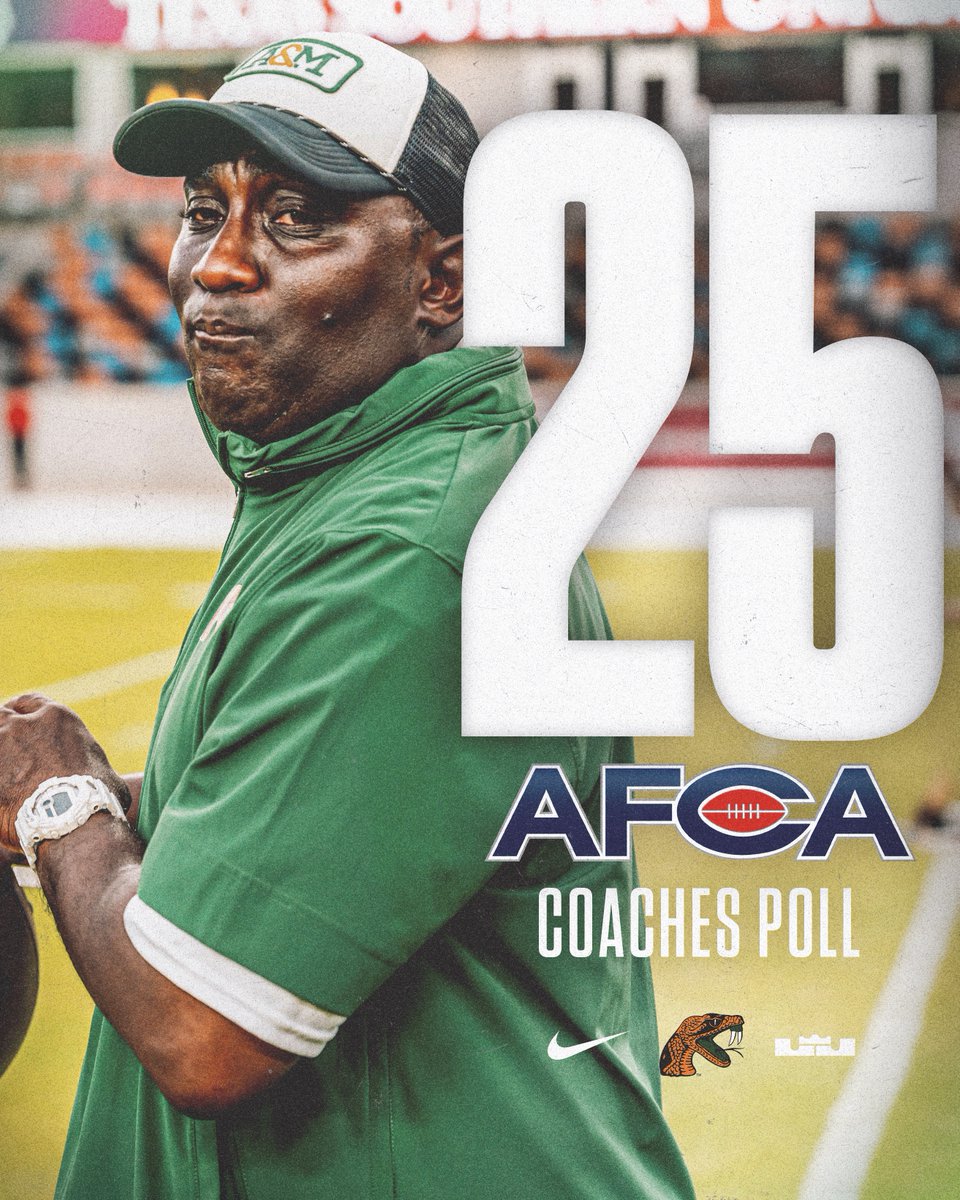 FAMU_FB's tweet photo. 🚨 #𝟮𝟱 𝗶𝗻 𝘁𝗵𝗲 𝗧𝗼𝗽 𝟮𝟱 🚨

Rattlers enter the season ranked 25 in the @WeAreAFCA Preseason Top 25 and received one first-place vote.

📰 https://t.co/FsQl95UZ8x

#FAMU | #Rattlers | #RELOAD | #REPEAT https://t.co/x3ARPCSYRd