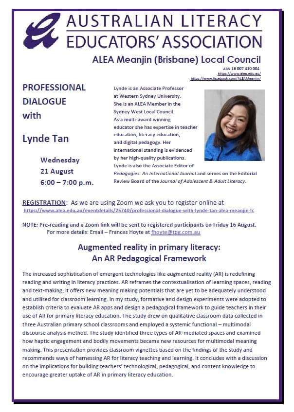 Lynde Tan (@tan_lynde) on Twitter photo Excited to share my insights on #AR in #primary #literacy education with <a href="/aleaaustralia/">ALEA Australia</a> members. Excited to share my insights on #AR in #primary #literacy education with <a href="/aleaaustralia/">ALEA Australia</a> members.