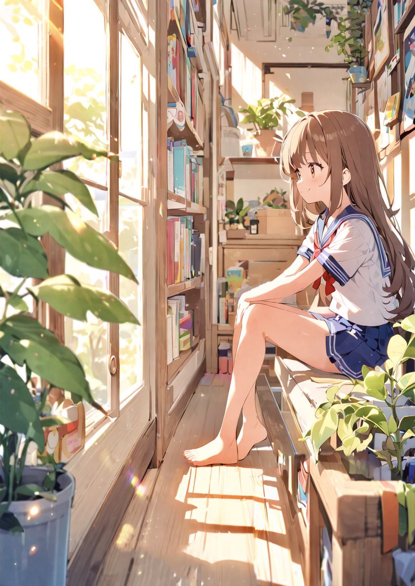 「廊下の突き当たり」
窓から夏の日差しが注ぐ廊下の一角。
落ち着く小さな空間で過ごします。
#AIイラスト好きさんと繋がりたい #OsukiniMixXL