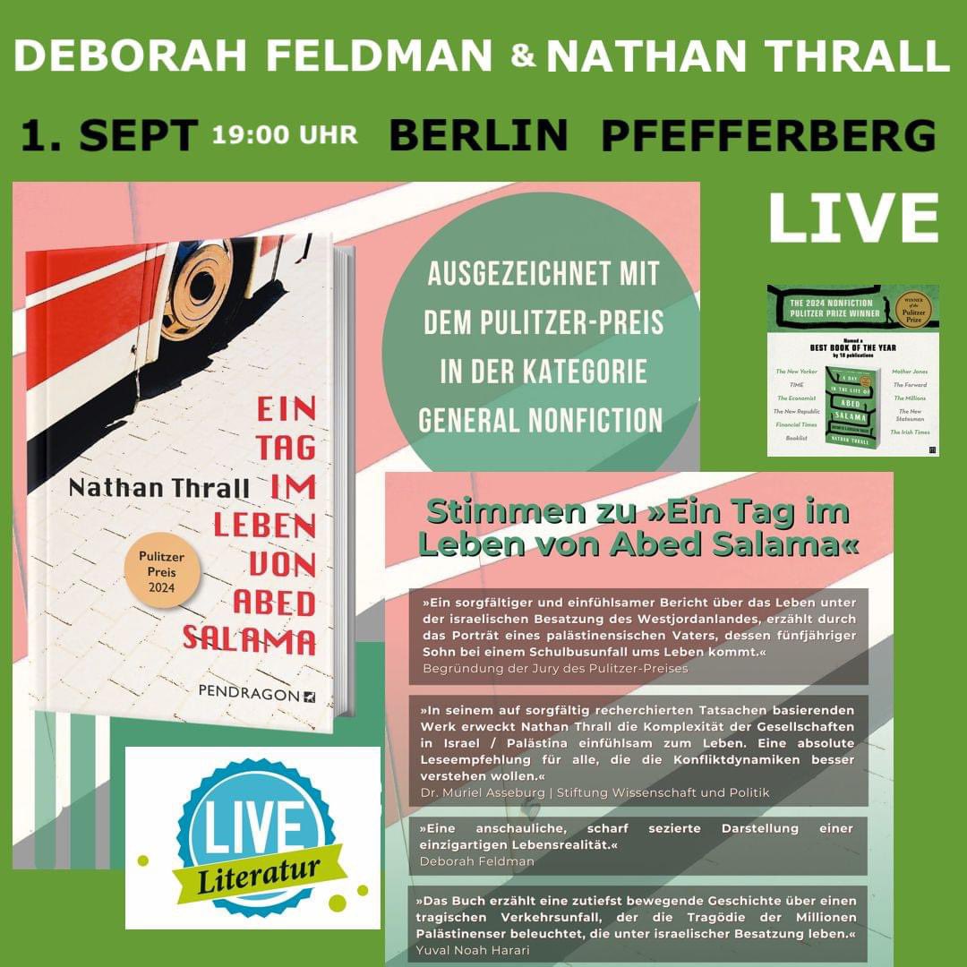 Literatur LIVE (@literaturlive) on Twitter photo So, 01. Sept â 19:00 Literatur LIVE im Pfefferberg Theater
Deborah Feldman im Gespräch mit Pulitzer-Preis-Gewinner Nathan Thrall "Ein Tag im Leben von Abed Salama"
Berliner Buchpremiere
<a href="/LiteraturLIVE/">Literatur LIVE</a> <a href="/Deborah_Feldman/">DeborahFeldman</a> <a href="/NathanThrall/">Nathan Thrall</a> @PendragonVerlag So, 01. Sept â 19:00 Literatur LIVE im Pfefferberg Theater
Deborah Feldman im Gespräch mit Pulitzer-Preis-Gewinner Nathan Thrall "Ein Tag im Leben von Abed Salama"
Berliner Buchpremiere
<a href="/LiteraturLIVE/">Literatur LIVE</a> <a href="/Deborah_Feldman/">DeborahFeldman</a> <a href="/NathanThrall/">Nathan Thrall</a> @PendragonVerlag