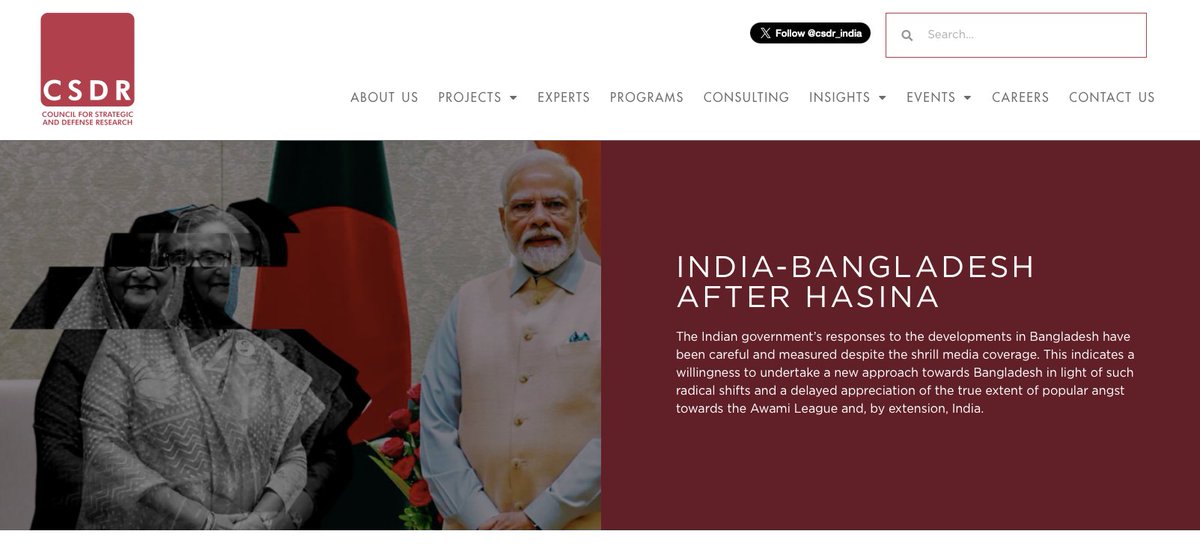 CSDR_India's tweet photo. In our latest BLINDSPOT, @SRaimedhi argues that the Indian government’s responses to developments in Bangladesh show a willingness to adopt a new approach and a delayed appreciation of the widespread angst towards the Awami League and, by extension, India.

Read here - https://t.co/jd8GSJsMAQ

@HappymonJacob @MohanCRaja @rakeshnms @LtGenHooda 

🧵⏬