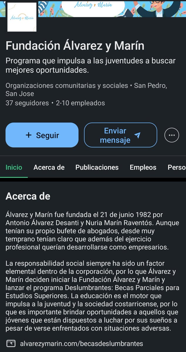 RosCasSol's tweet photo. 👇#VeVos: entro a ver si la descalabrada DESYFIN S.A. aún le pertenece a @alvarez_desanti y me llevo la sorpresa de que ahora su perfil laboral en LinkedIn dice "Abogado en la Fundación Álvarez Marín" (👇🔍ver).

🚨 ¿Cómo y desde cuándo este personaje se describe laboralmente como "Abogado de Fundación", cuando se le conoce desde hace décadas como vividor político, financista partidario, arrendador onerosísimo del Estado; latifundista bananero acusado de prácticas salvajistas en el huracán Otto y depredador territorial de comunidades indígenas panameñas?

(🚩Ver aquí parte documentada de su "curriculum de vergüenzas": https://t.co/Df3YQpB2vO.)

🔥 Y además: sabiendo que la Ley de Fundaciones dispone que estas son entes privados de utilidad pública, creados para el bien social, sin fines de lucro y cuyo patrimonio debe ser propio, PERO que pueden recibir fondos públicos (momento en el cual las fiscaliza la @cgrcostarica), me pregunto cómo habrá sido el escrutinio de doña Marta Acosta a "tan altruista plataforma" (cough cough) de la familia Álvarez Marín.

(🚩Nótese que la descripción de la Fundación en dicha red dice "Álvarez y Marin fue fundada el 21 de junio de 1982", pero omite decir si esta fecha corresponde a la conformación de la Fundación-en mi opinión, desconocida, pues en mi vida había oído hablar del tal programa "Becas Deslumbrantes"- o del Grupo Álvarez Marín -dueño de varias empresas bananeras y de otros giros comerciales-, y es importante también transparentar la separación entre ambas por el tema de las exenciones que puede recibir una Fundación.)

📢 En fin: todo un camaleón nos resultó don @alvarez_desanti.