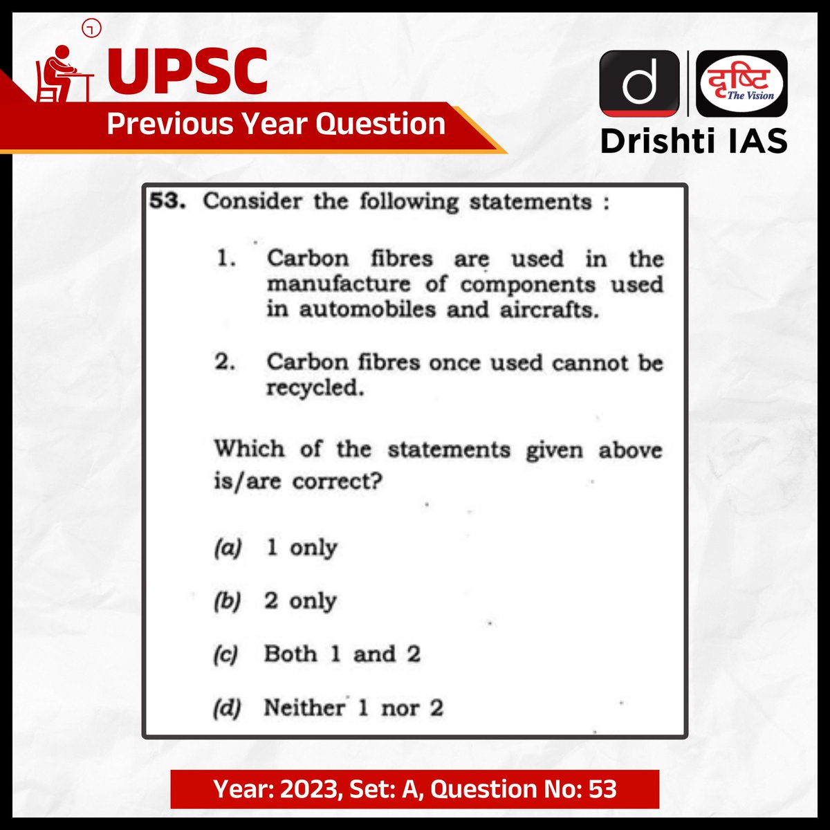 drishtiiaseng's tweet image. Here is a question for you from #CivilServices #PreliminaryExamination- 2023

#PrelimsWithDrishtiIAS #Prelims #PYQ #UPSC2024 #IAS #CSE #GeneralStudies #Aspirant #UPSCAspirants #DrishtiIAS #DrishtiIASEnglish