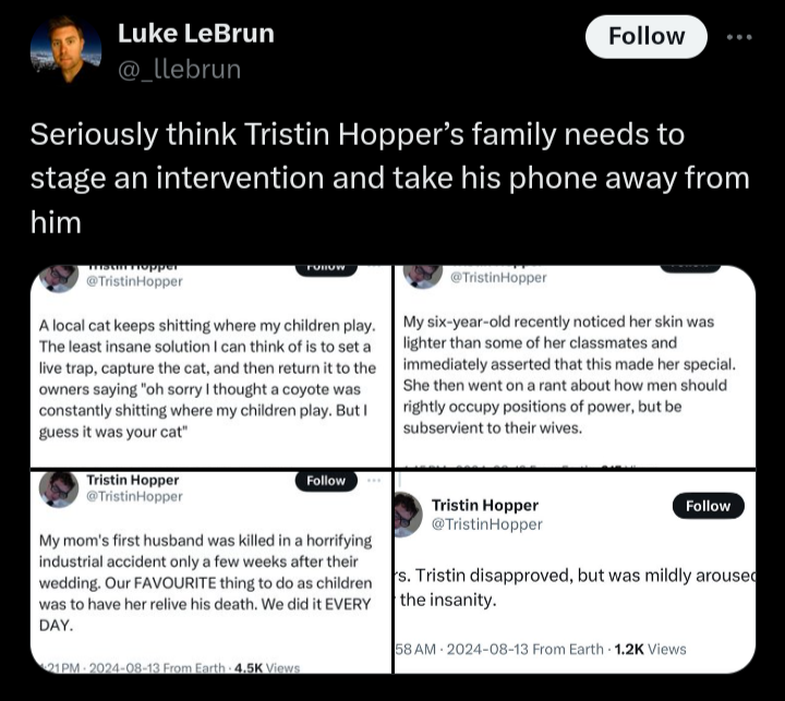 TristinHopper's tweet photo. In my day, the humourless puritan bullies were all right-wingers. If our readership is exploding of late (and it is), it's partially because we offer a vision of life that isn't just clucking your tongue at perceived improprieties until you die. https://t.co/3ry4MLsB5g