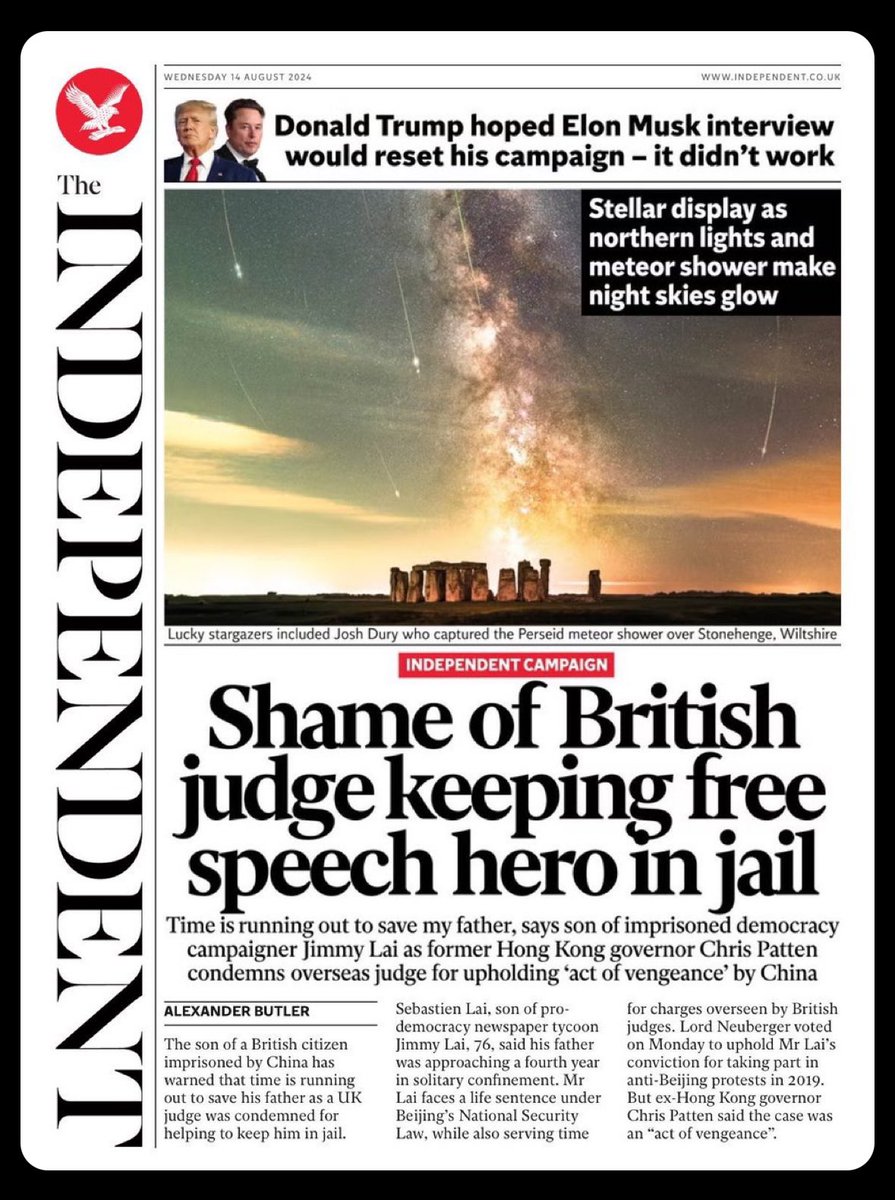 SupportJimmyLai's tweet image. In today’s @Independent, @alexander_wpb writes:

“The son of a UK citizen imprisoned by China warned that time is running out to save his father as a British judge in Hong Kong was condemned for helping to keep him in jail.“

independent.co.uk/asia/china/bri…

#FreeJimmyLai 1/2