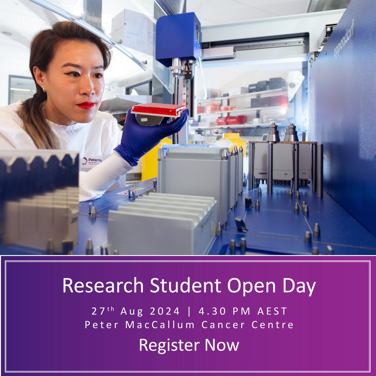 PeterMacCC's tweet image. Find out how you can get involved in our research at our Research Student Open Day. 

See your world-class facilities and chat to potential supervisors and current students about available projects and student life at Peter Mac.

Sign up: bit.ly/3X5ZioU