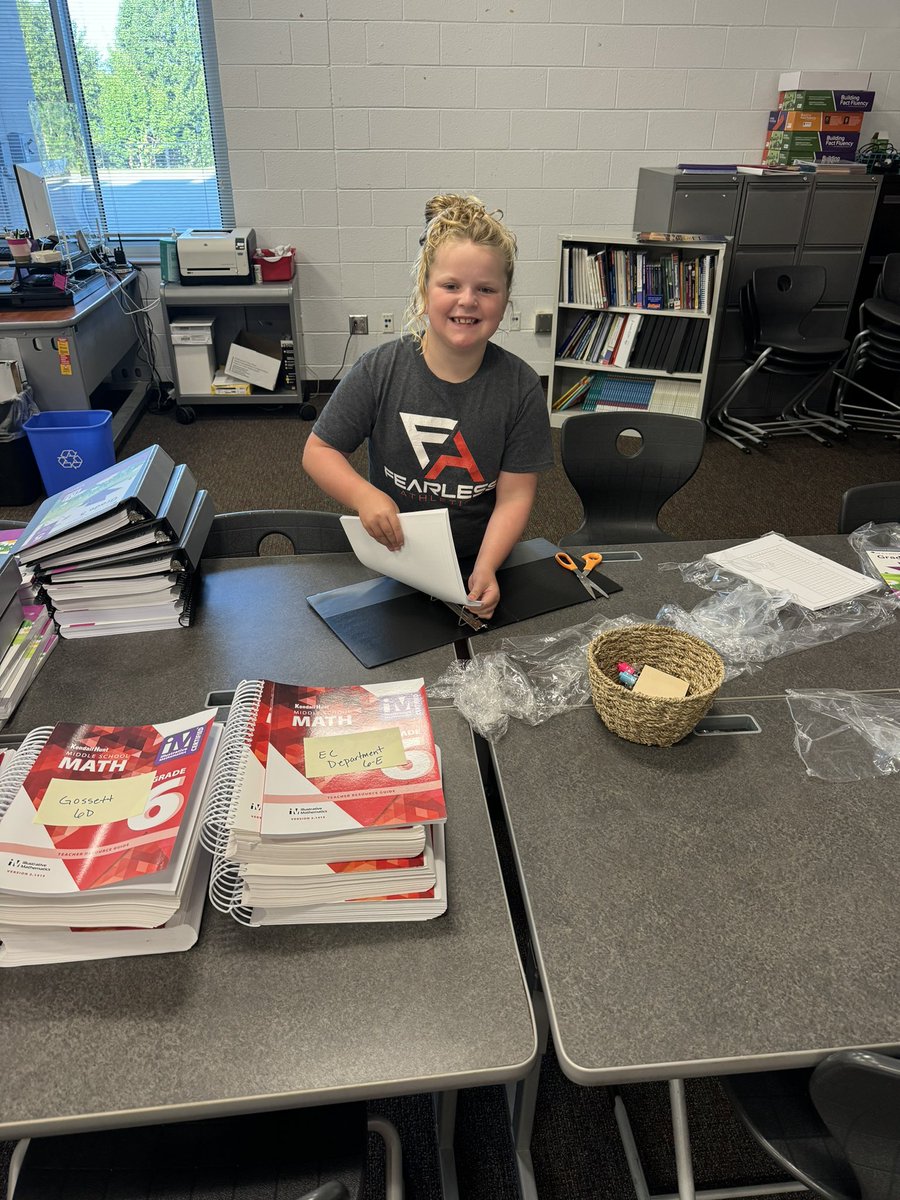 A special thanks to these awesome helpers (my kiddos) today! Sorting and delivering all the new math materials at Eblen today!  <a href="/BuncombeSchools/">Buncombe Schools</a>
