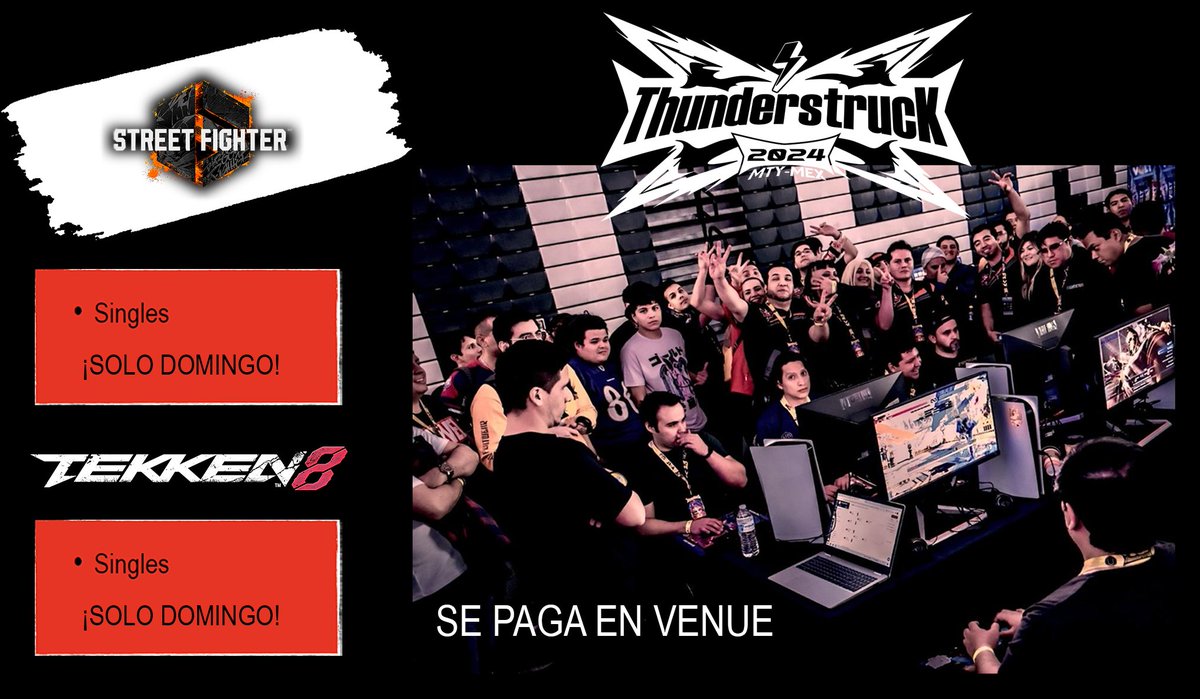 PATCHNOTESMTY's tweet photo. ¡Domingo sabroso! 💥

Nuestros amigos de @_flowgg_ se van a armar torneo de Melee 🎮 pa que los ancianos 👴 presionen botones y la raza de @ThunderstruckM traen el Street Fighter 6 y Tekken 8 👊pa ponerle sabor al domingo. La entrada exclusiva a estos torneos se paga en venue. https://t.co/L22KSO5hTg
