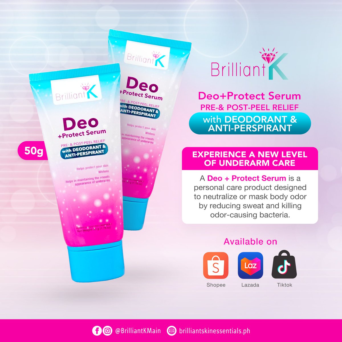 EXPERIENCE A NEW LEVEL OF UNDERARM CARE! 🍃 

Unlock perfect freshness with Deo + Protect Serum—your solution for odor control and sweat reduction. 🥰 

#BrilliantK #BrilliantSkinEssentials