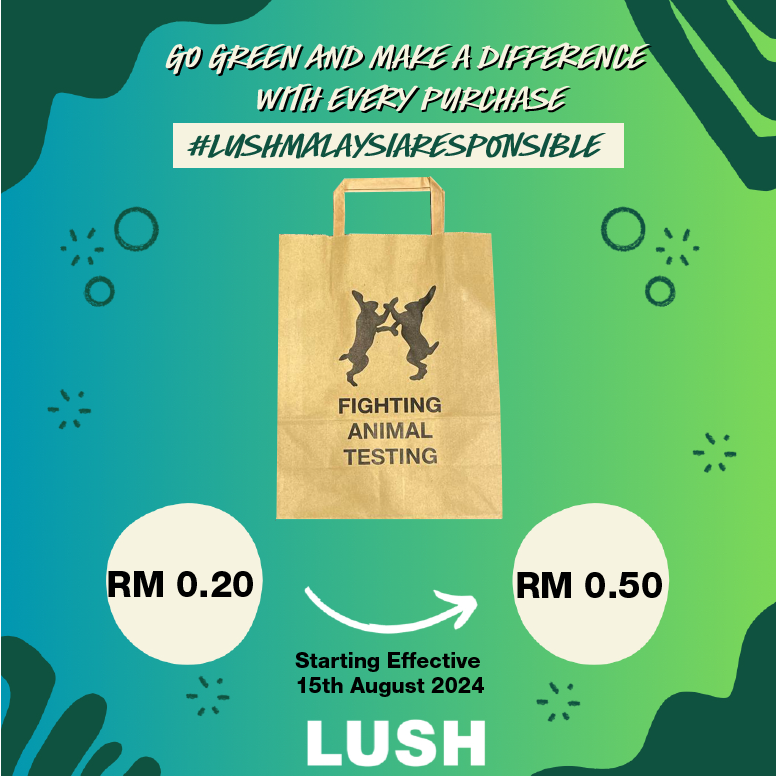 MalaysiaLush's tweet photo. We are increasing our paper bag prices from RM 0.20 to RM 0.50 to encourage reusable options, reduce waste, conserve resources, and support green initiatives. Together, we can make a positive change for our planet.
#lushmalaysia #paperbagforplanet #wegogreen https://t.co/DJEI6AXbU1