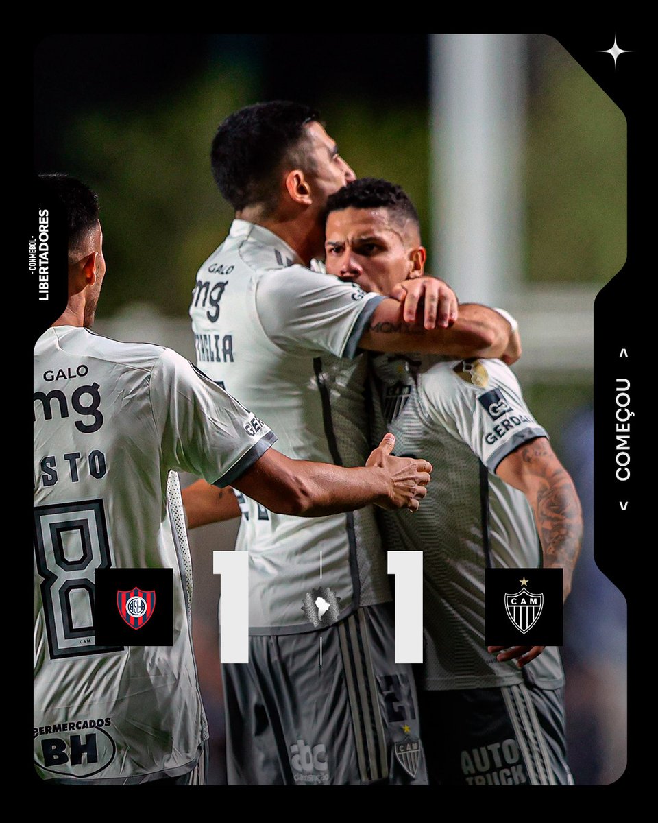 Atletico's tweet photo. 💪🏾⚫⚪ FIM DE JOGO! O GALO BUSCA O EMPATE NA ARGENTINA, 1 A 1, E DECIDE A CLASSIFICAÇÃO COM O APOIO DA MASSA NA PRÓXIMA SEMANA! #VAMOGALO!

⚽ @PaulinhoPH7 marcou para o Alvinegro

#ContinenteAtleticano #SLOxCAM 🏴🏳️ https://t.co/asQ7kFnHQj