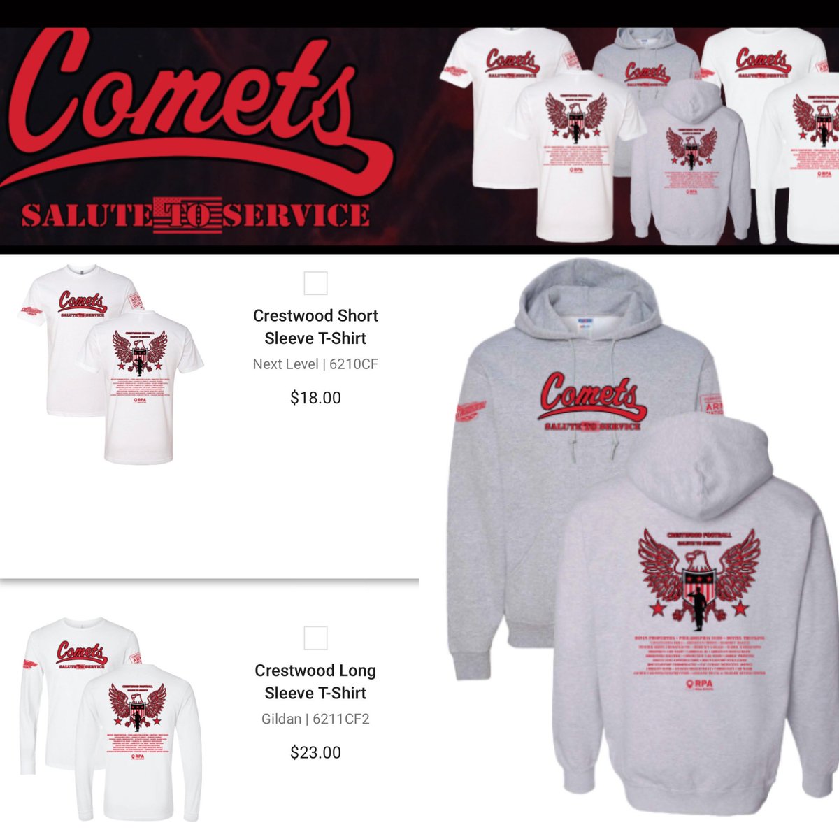 9/13 - 4th annual “Salute to Service”  game swag on sale now! #veterans #football #salute #service #military sponsored by the <a href="/PANationalGuard/">Pennsylvania National Guard</a> 🫡
axelradshop.com/crestwood_foot…