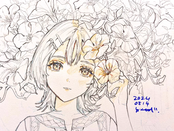 花を描いている 