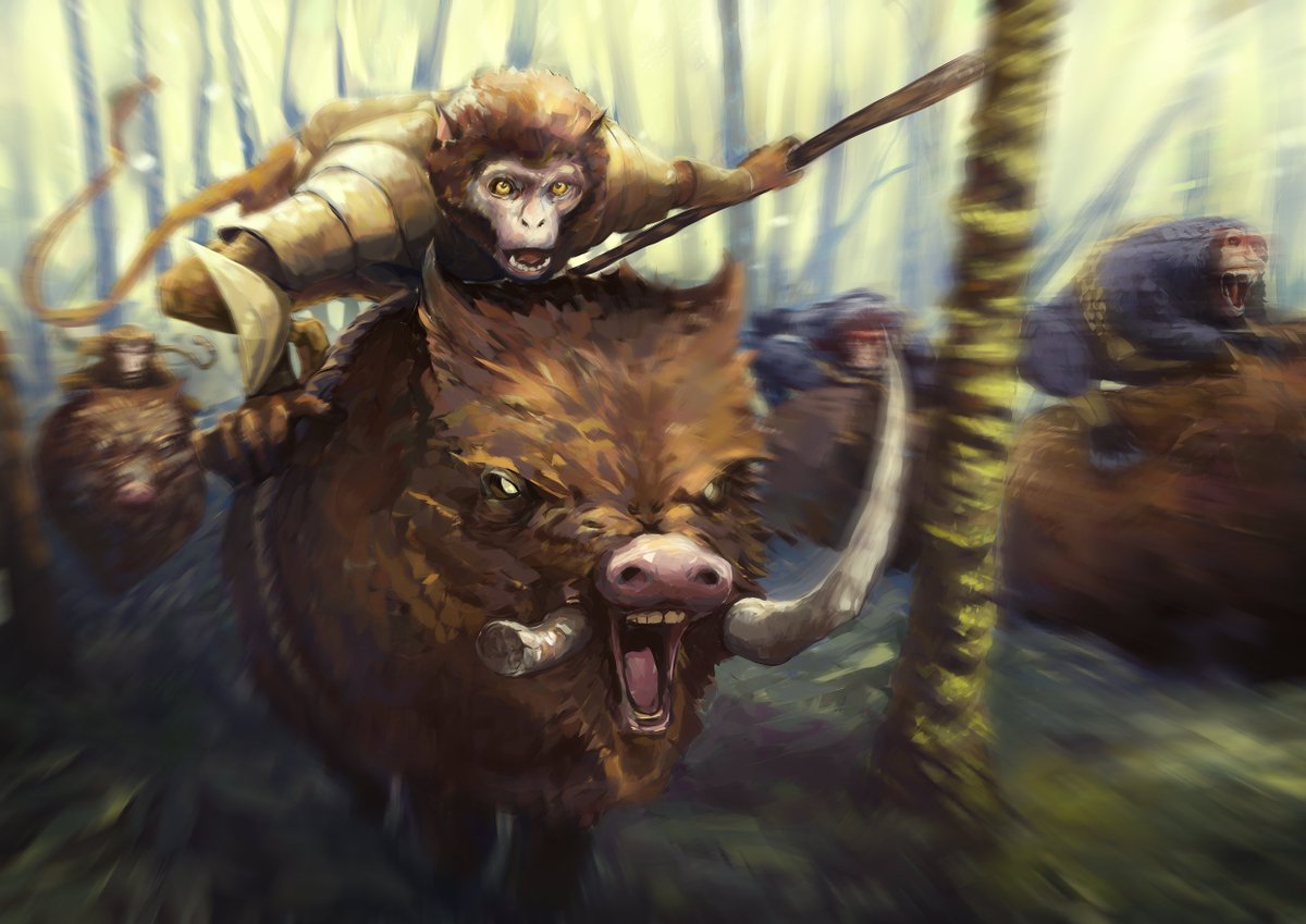 Stampede of Monkeys via <a href="/artstationhq/">ArtStation.com</a> artstation.com/artwork/98eKAO 

another art for portfolio. #illustration #animal #monkey #boardgame #2dart #fantasy