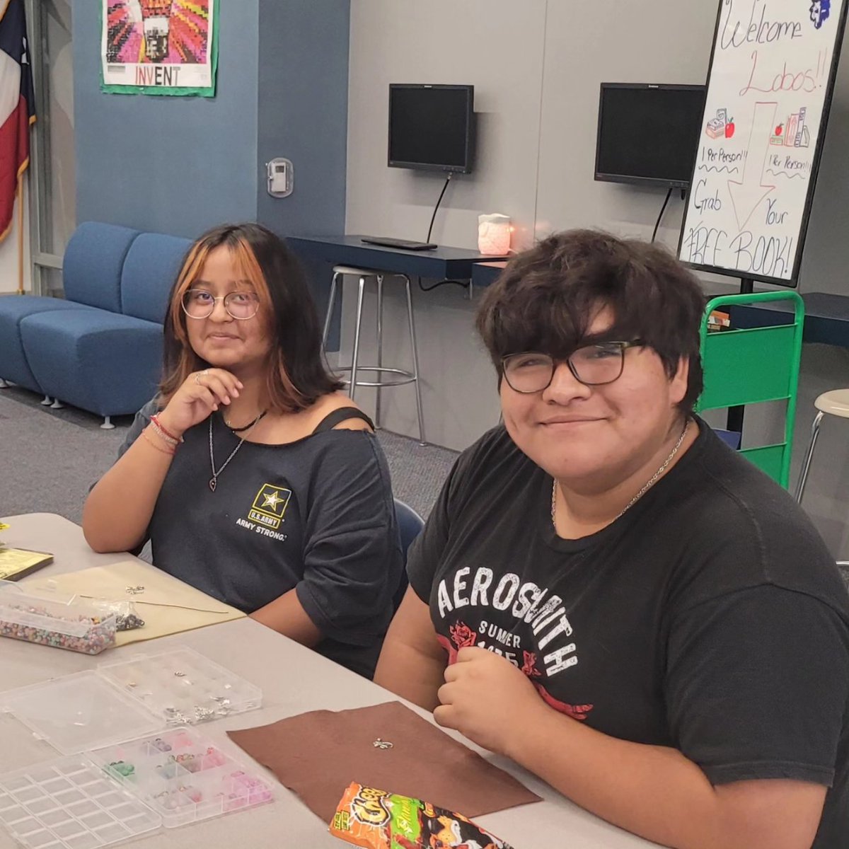 LobosLibrary's tweet photo. Just a few of the happy faces who joined us for Game night. We had snacks, made bracelets, and played games.  The Lobo Library will be open now every Tuesday &amp; Thursday till 6pm.  Next Game Night in September.   Come out Thursday to see what we have to offer.. #LobosWillBeHeard https://t.co/8WUD5uUiFg