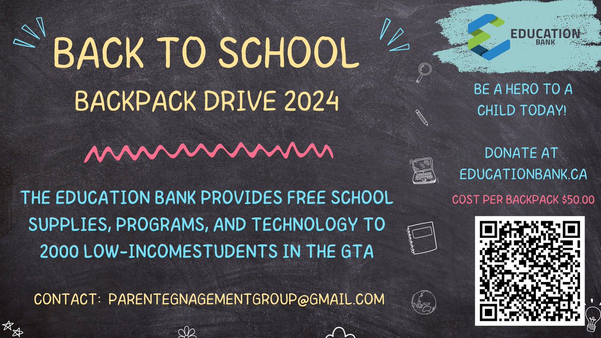 Join us in supporting The Education Bank’s backpack drive! Help provide essential school supplies to underserved and refugee children, giving them the tools they need to succeed. Every backpack filled is a step toward a brighter future. Donate today and share!  #BackpackDrive