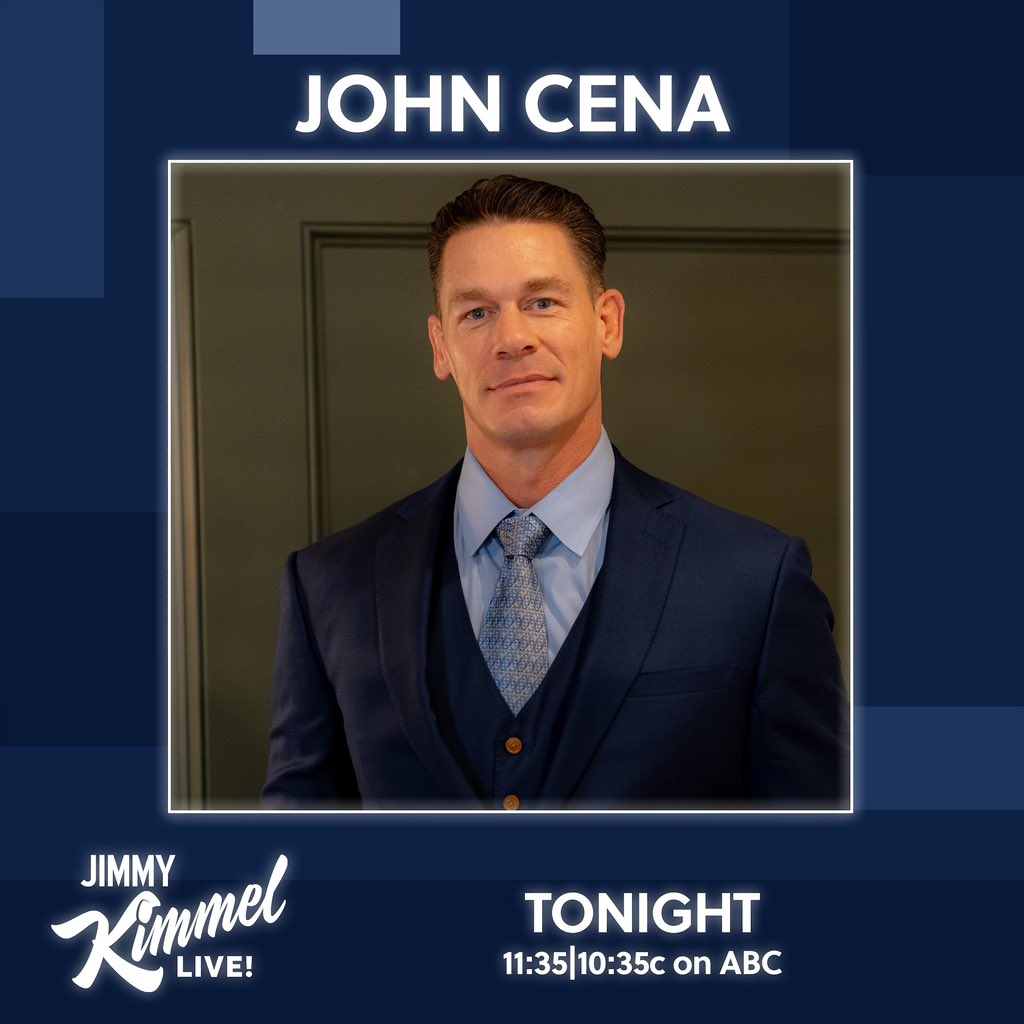 JohnCena's tweet photo. A pleasure to return to the @JimmyKimmelLive studio and an honor to have a conversation with the incomparable SPECIAL GUEST HOST Jeff Goldblum! 

Jackpot!, wrestling history, and the meaning of life in ONE interview! See it tonight on @ABC!

@PrimeVideo @AmazonMGMStudio https://t.co/JfuTIFYFU1