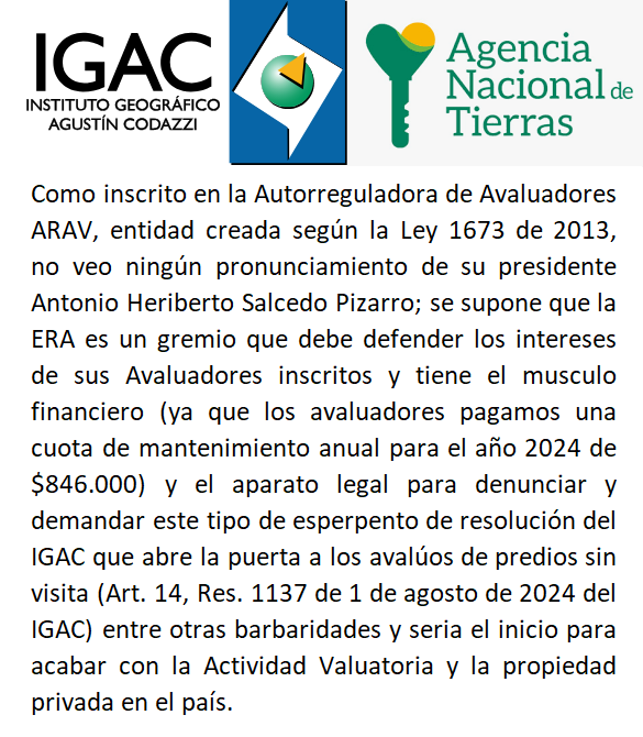 lonjaRaiz's tweet photo. COMIENZO DEL FIN DE LA ACTIVIDAD VALUATORIA Y LA PROPIEDAD PRIVADA EN COLOMBIA https://t.co/PWRrYOiP1E @Danielbricen @PalomaValenciaL @Enrique_GomezM @jarizabaletaf @RevistaSemana @VickyDavilaH @ghitis https://t.co/GLCFYPt3gy