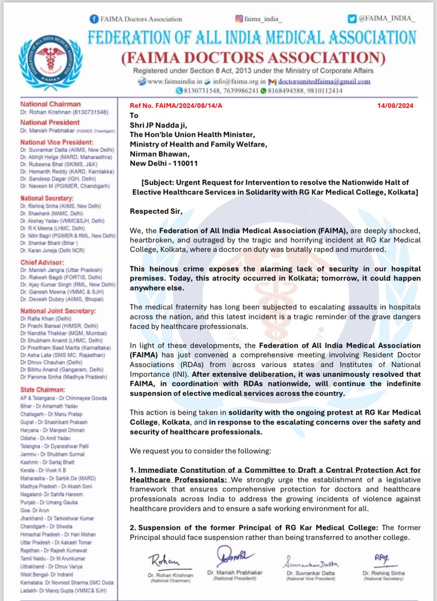 DrRohanKrishna3's tweet photo. Today we show everyone our strengths

Requesting medical community to make sure that no women has to ever suffer again like this.

It’s high time that we need CPA for HCW.

We are not going to back down unless demands are met.

Today I request everyone to support us.
Doctors/ Paramedics/ Actors/ Politicians/Media/ Influencers 

Everyone..

🙏🙏

#NoMoreNirbhaya