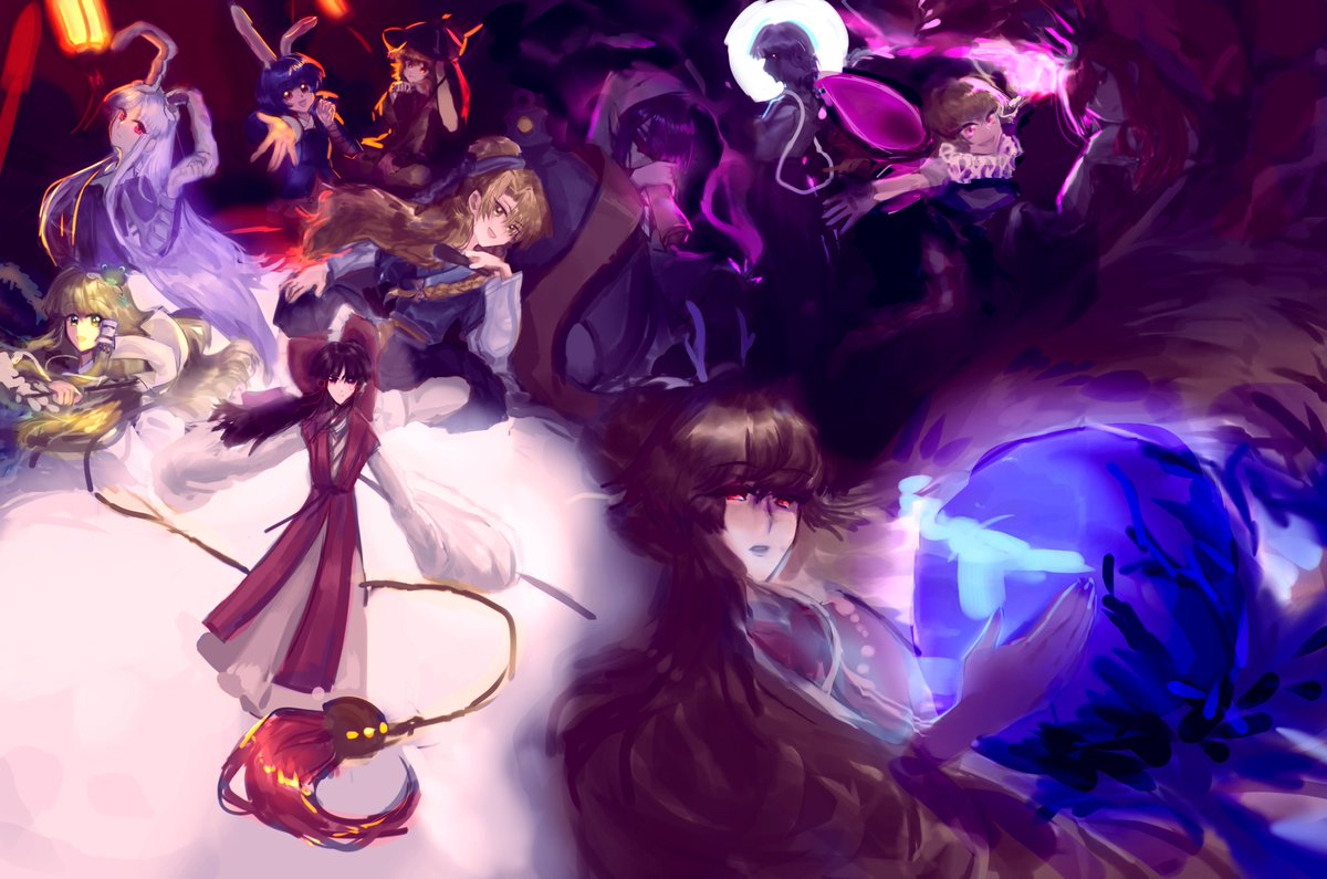 【绀珠传九周年纪念24h接力】
第六棒 06:00
作者:乌冬喵喵
这次是第一次画这么多人呢，整体效果差强人意希望下次能更好地把握画面!全员的服设除了希腊那俩和探女是宋总体是由明制改的，有机会会画服设成稿!
上棒:<a href="/_kaisang_/">香菜牛肉面🍜</a>
下棒:<a href="/Mozhilanlegu/">千年苏伊特</a>
代发，作者mitsuki光希
#东方绀珠传九周年# #东方绀珠传#