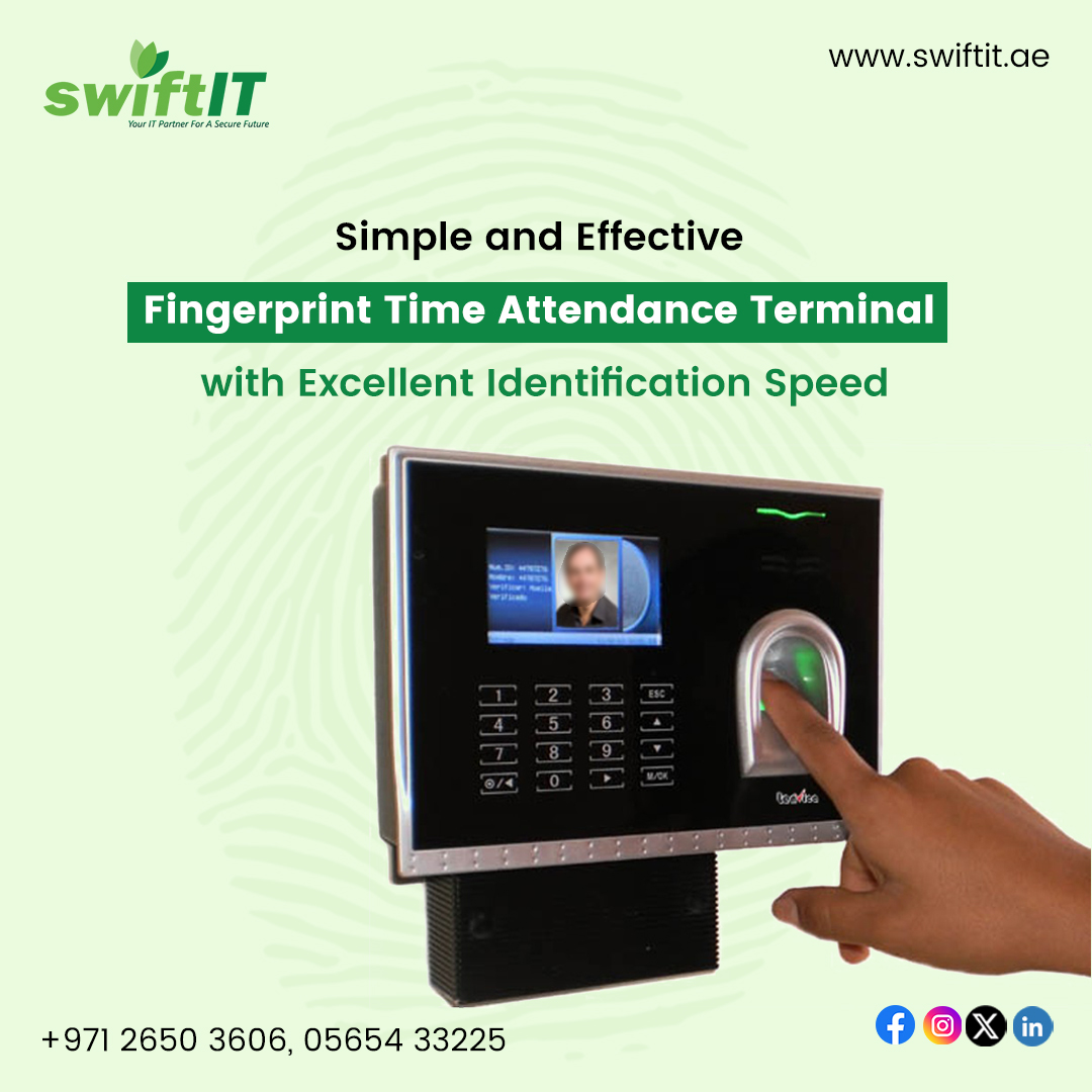 SwiftIT_UAE's tweet image. Boost efficiency with our fingerprint time attendance terminal! 

It’s simple, effective, and offers excellent identification speed. 

Contact us:

📱 +971-26503606

🌐 swiftit.ae

#TimeAttendanceSolution #BiometricAttendanceSystem #ITSupportAbuDhabi #SwiftIT  #UAE