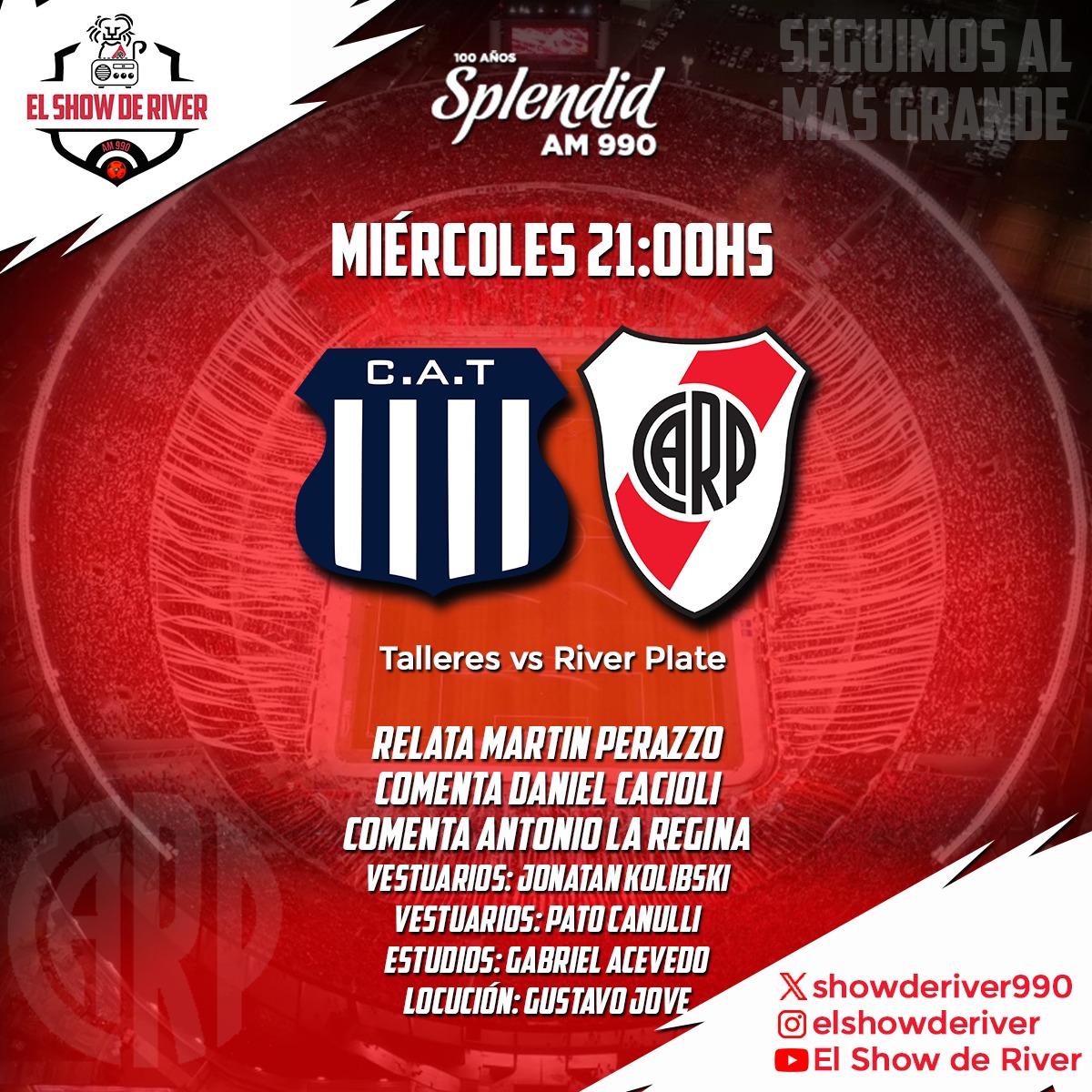 futbolshow870's tweet photo. 𝐇𝐎𝐘 𝐉𝐔𝐄𝐆𝐀 𝐑𝚰𝐕𝐄𝐑 ⚪🔴⚪

Volvemos a vivir una noche de #CopaLibertadores con Gallardo como DT del Más Grande 😍

#River vs #Talleres en @splendidam990 y EN VIVO en nuestro Canal de YouTube ⚽🎙️

#RelataElMuñeco @perazzomartin
Comentan @laregina02 y @DanielCacioli https://t.co/dgXo3q3xbn
