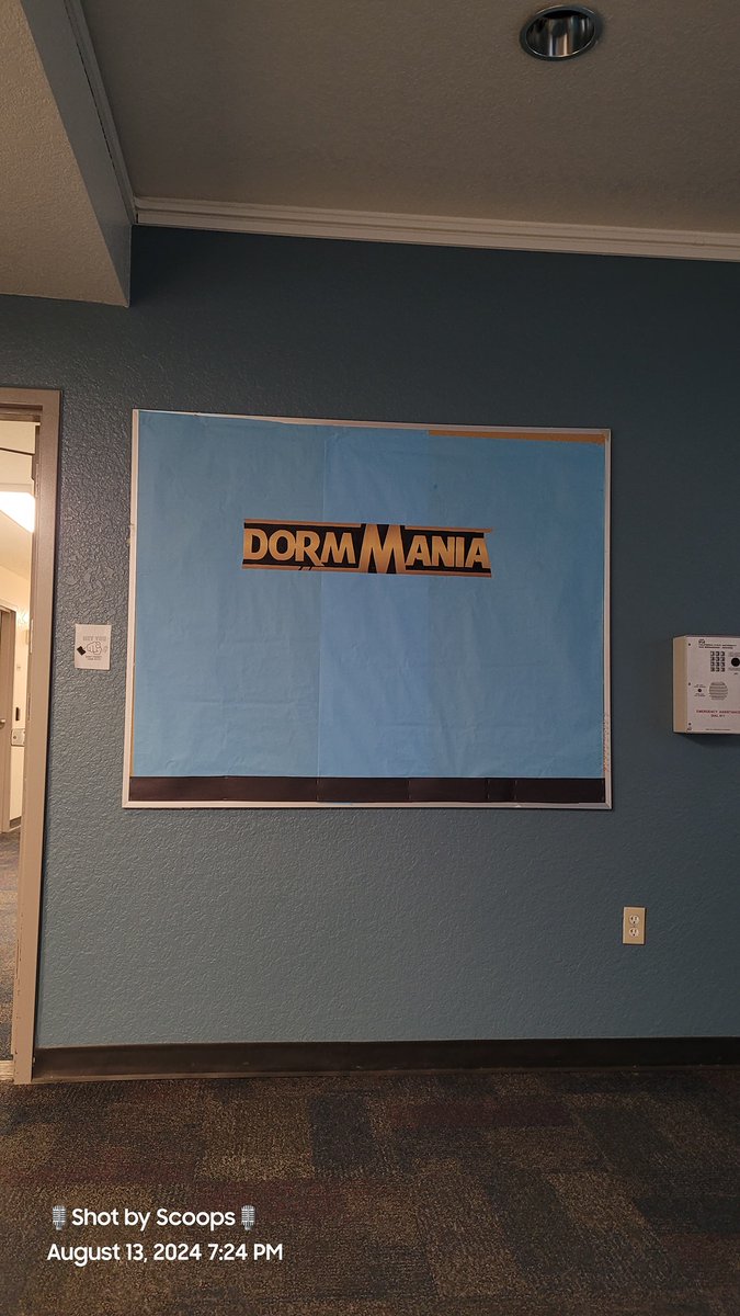 ringscoops's tweet photo. Just need help from my buddy/roommate Big Tony to get my top borders done, and make some championship belts to put above the logo, then I'll be done with my bulletin boards and I can put all the bulletins up.   
#RAlife #College #Dorms #CSUSB https://t.co/8mLLTqFo78