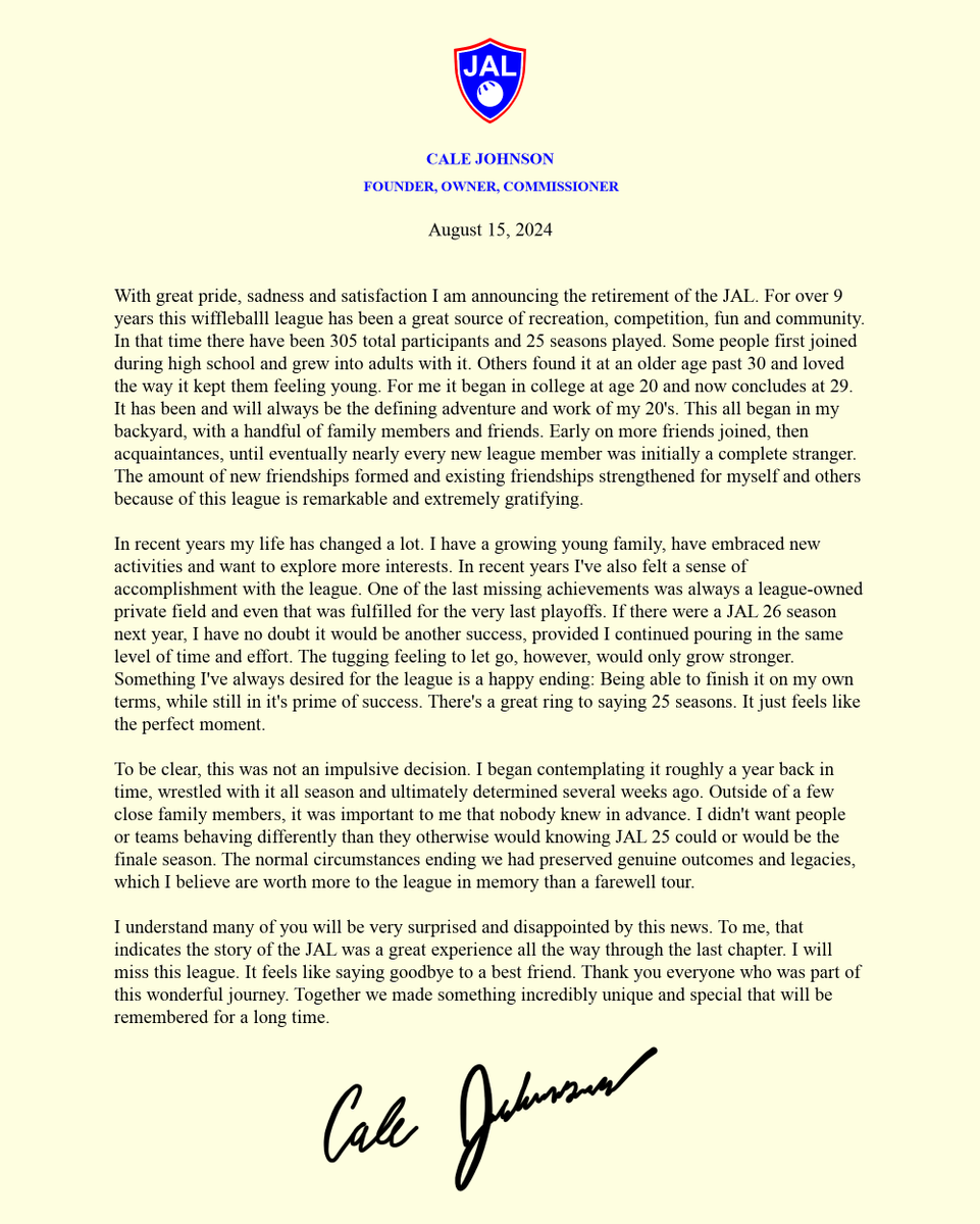 To all participants and fans of the league, past and present, THANK YOU! ❤️