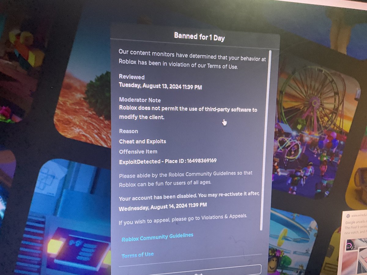 nerfbac0n's tweet photo. @Roblox i got banned for 1 day for not even doing anything…  wtf  #ROBLOX #BANNED https://t.co/G9hyzdrjel