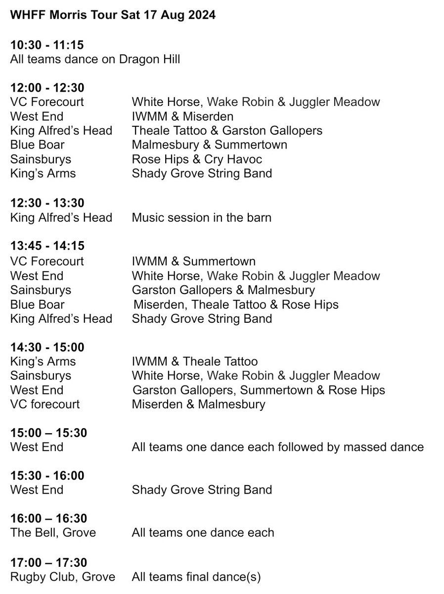 #whitehorsefolkfestival day of dance! Sat 17 Aug whitehorsefolkfestival.co.uk