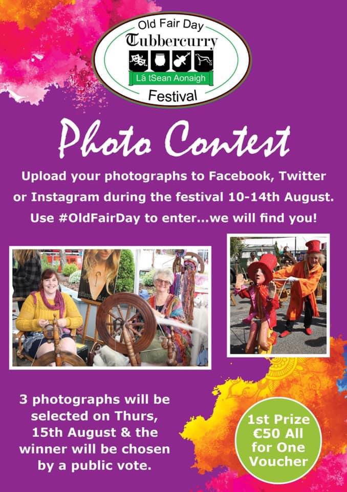 📸 Photo Contest for Tubbercurry Old Fair Day Festival

Remember tag your photos #OldFairDay from festival (Twitter/ Instagram/ Facebook), we will find you!

3 photos selected on Thurs 15th &amp; public vote on Facebook. 

The prize is a €50 voucher. 
#OldFairDay