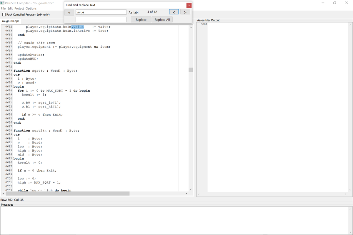 SyntaxErrorSoft's tweet image. I&apos;m a happy camper, after lots of work, I&apos;ve created a Find/Find Replace dialog box that works mostly identically to the Visual Studio:Code one. It has a progressive search (after 1s delay), and you can go between all the results. It&apos;s for my #Pas6502 #compiler IDE mainly :)