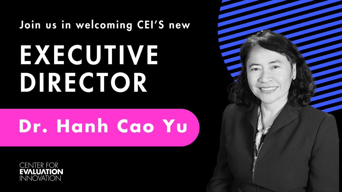 Center for Evaluation Innovation (@eval_innovation) on Twitter photo The Center for Evaluation Innovation is thrilled to announce our incoming Executive Director: <a href="/HanhCaoYu/">Hanh Cao Yu</a>! We are so excited to welcome Hanh as our next leader, effective October 1, 2024, and look forward to her leadership of CEI’s next chapter.
Learn more: bit.ly/4dF9kmf The Center for Evaluation Innovation is thrilled to announce our incoming Executive Director: <a href="/HanhCaoYu/">Hanh Cao Yu</a>! We are so excited to welcome Hanh as our next leader, effective October 1, 2024, and look forward to her leadership of CEI’s next chapter.
Learn more: bit.ly/4dF9kmf
