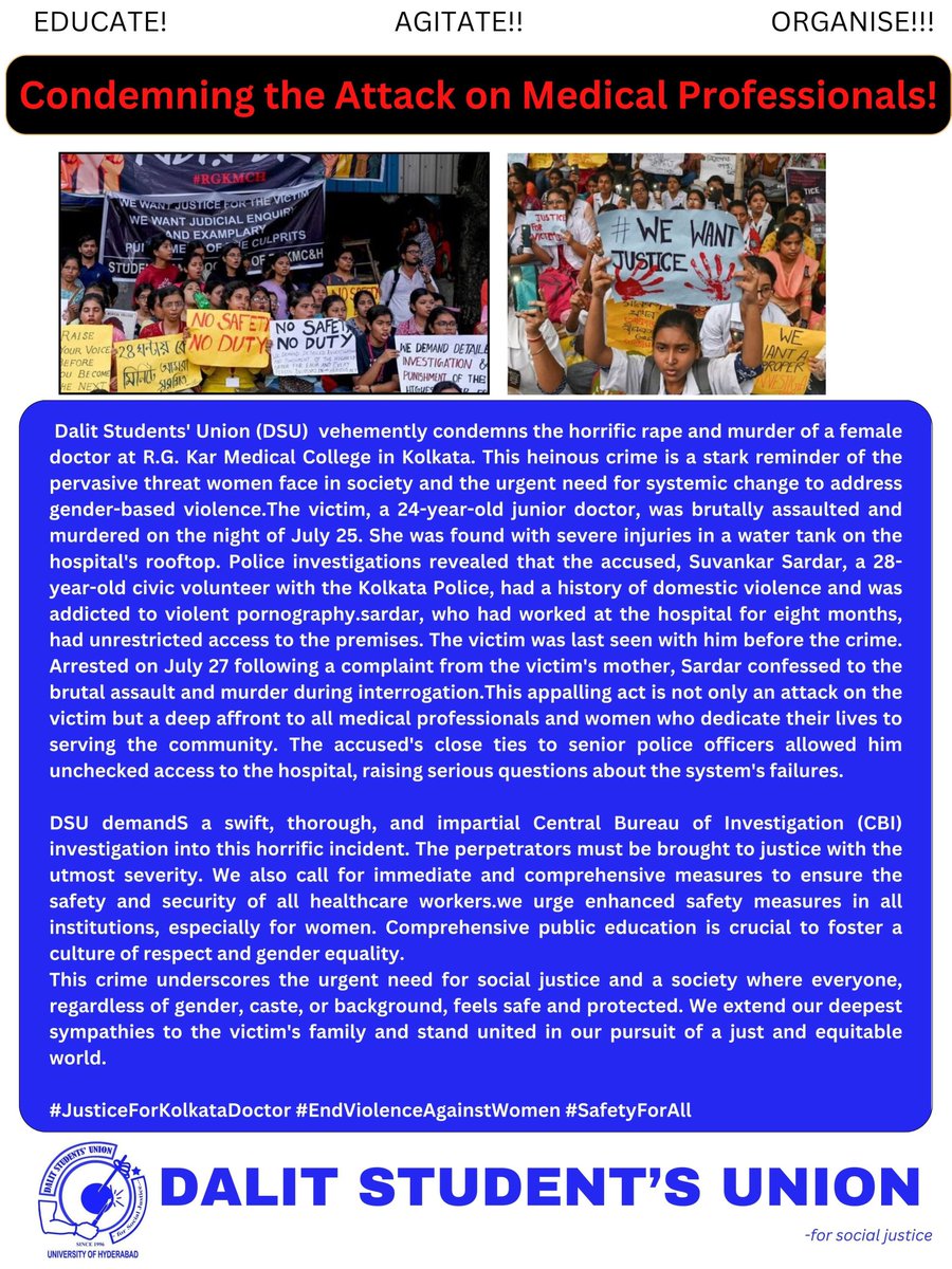 DSU Condemn the attacks on Medical Professionals
#KolkataDoctorDeath #KolkataDoctor #KolkataIncident