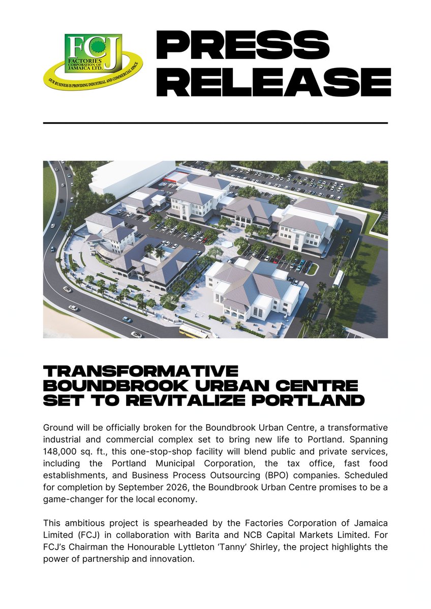 FactoriesCorp's tweet photo. FACTORIES CORPORATION OF JAMAICA LIMITED
PRESS RELEASE
FOR IMMEDIATE RELEASE                           
AUGUST 13, 2024 

Contact: 
Marketing and Communications Dept.
Factories Corporation of Jamaica Limited
17 Knutsford Boulevard, Kingston 5.
(876) 968-4766
marketing@fcj.gov.jm https://t.co/FjSDOGe2Mb