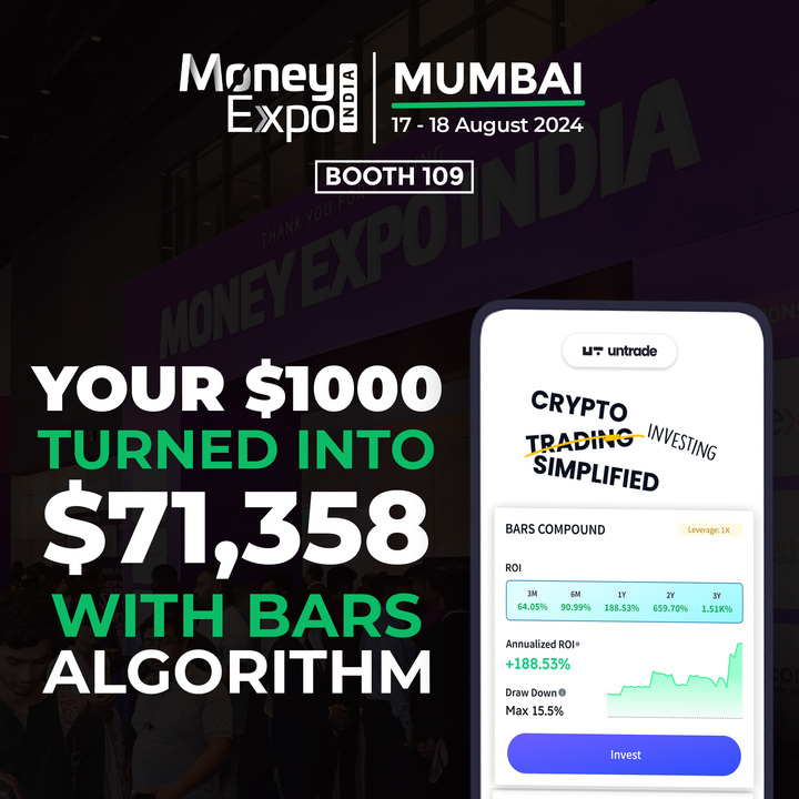 untrade_io's tweet photo. Don't just watch the market. Profit from it! 📈💰  

See how automated algorithms can simplify your Crypto investing. Visit Booth 109 at Money Expo Mumbai, August 17-18, 2024. 🤖💹  

#UnTrade #MoneyExpoMumbai #CryptoTrading #AlgoTrading #InvestSmart #CryptoAlgorithm https://t.co/OGfZdBLbQ9