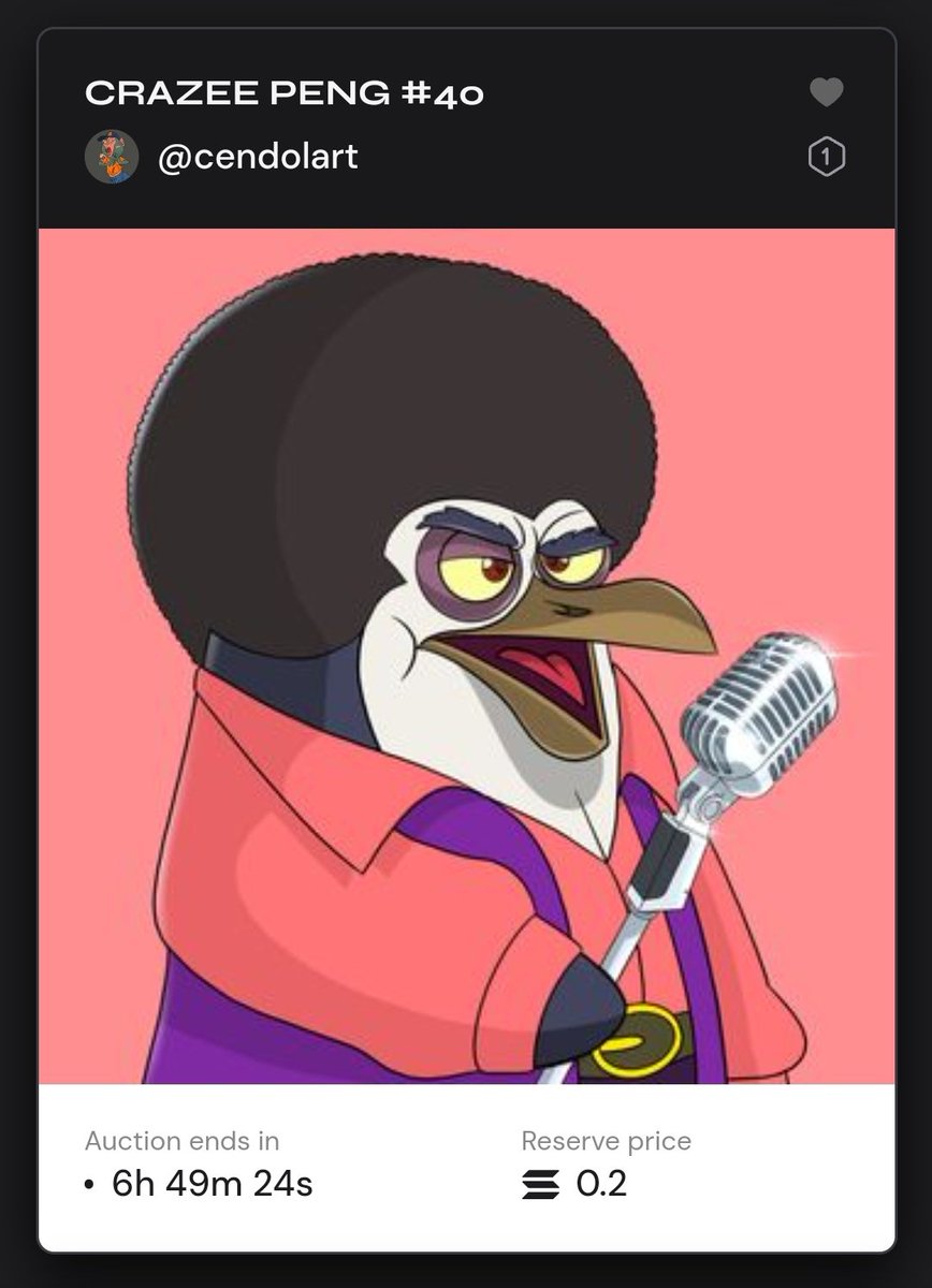 cendolsead's tweet photo. 📣 AUCTION UPDATE 📣
CRAZEE PENG SERIES #40
'Afro Peng’
6 HOURS LEFT
RP : 0.2 SOL
PLACE YOUR BID NOW
#mallowart #solananft #pfp #NFT #nftpenguin #SolanaCommunity #NFTCommunitys
Link 👇 https://t.co/IkjWJeK6Yv