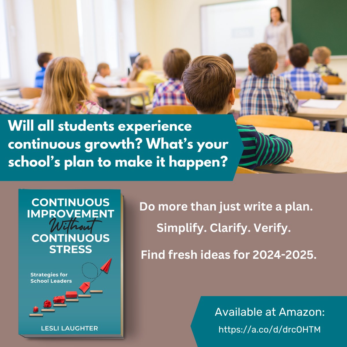 LesliLaughter's tweet image. As 24-25 begins, a big question looms: How do individual classrooms fit into the broader school vision? Is there a dynamic, actionable plan for ongoing growth that won’t just gather dust? Find out how to focus on school growth while savoring the journey. #plan4learning #edchat