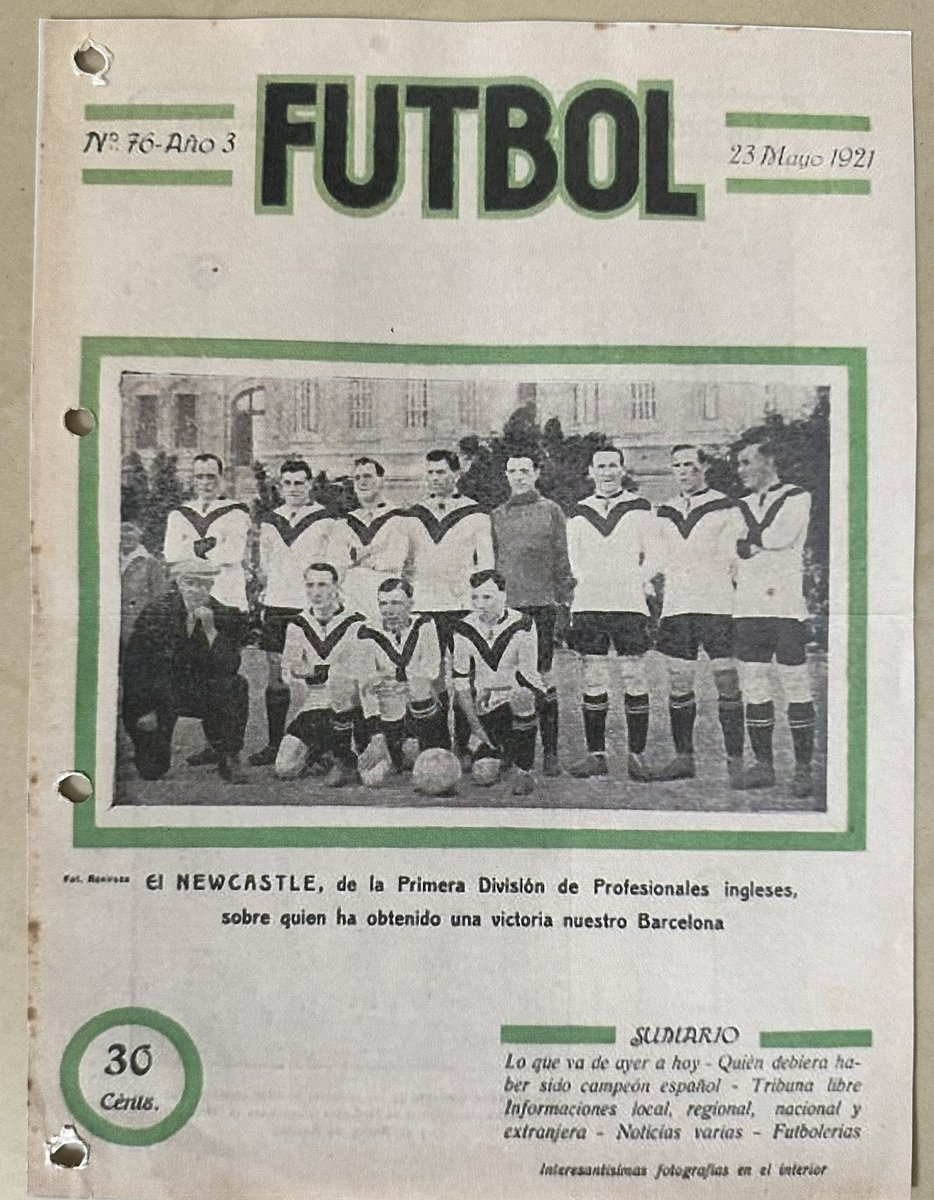#NewcastleUnited team group postcard taken before a friendly vs Barcelona in May 1921
Back row: Low Wilson Curry McCracken Lawrence Hampton Hudspeth Aitken
Front: McPherson Pyke McDonald Seymour
In 2 games vs Barca we won one 3-2 &amp; lost one 3-2. Also beat San Sebastián 3-0
#NUFC