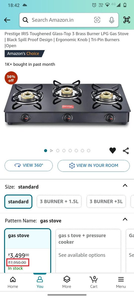 Melwin_Wilson's tweet photo. The @amazonIN Freedom Festival Sale is a pure deception.. They raise the prices and give huge discounts.
I order a gas stove during the sale which had MRP of INR 7950.00 in Amazon app, however the MRP on the delivered product was INR 5685.00.
Screenshots attached for reference. https://t.co/BwiLLHBNr1